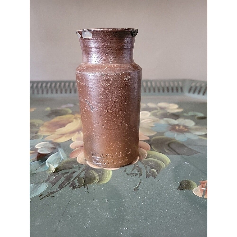Small Antique Stoneware Blacking Polish Bottle Victorian? Labeled 5" Tall Brown